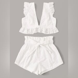🟡5/$25 DEAL! White Eyelet Cotton Top and Shorts Set